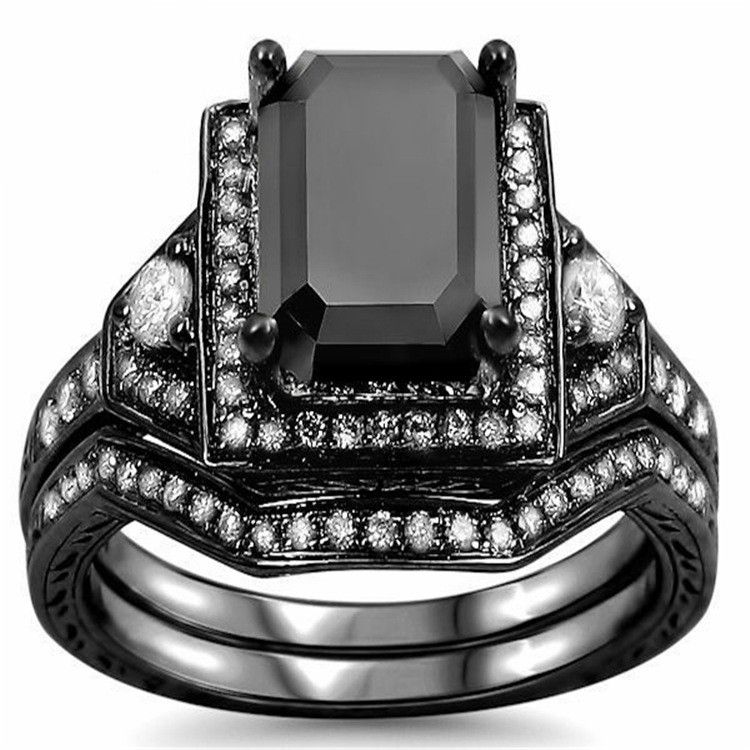 Ensembles De Bague De Fiançailles En Or Noir Plaqué Cuivre Exagéré De Mode De Luxe