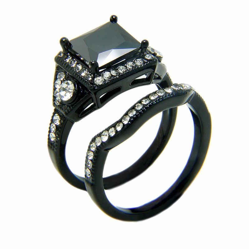 Ensembles De Bague De Fiançailles En Or Noir Plaqué Cuivre Exagéré De Mode De Luxe