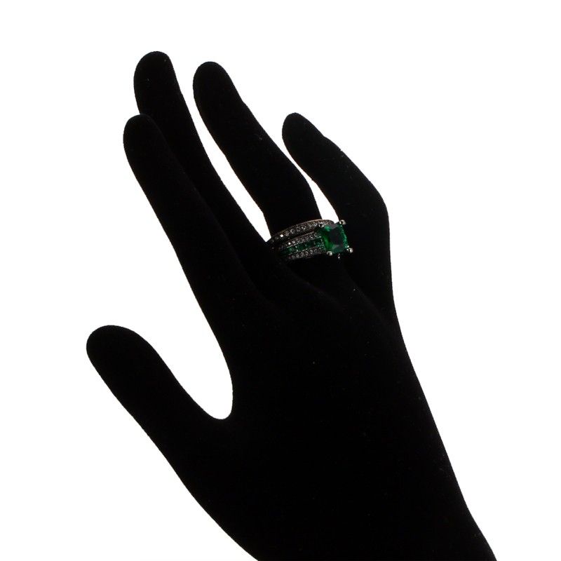 Europe Ensemble De Bague En Zircon Cubique Carré Vert Plaqué Or Noir Plaqué Or Noir