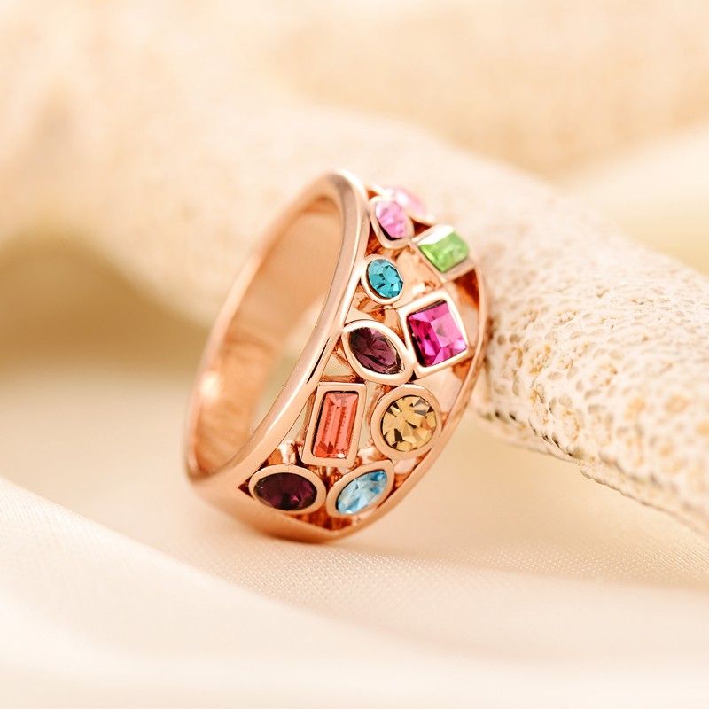 Europe Fashion Cocktail Autriche Bague Exotique En Cristal De Sept Couleurs