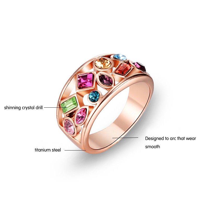 Europe Fashion Cocktail Autriche Bague Exotique En Cristal De Sept Couleurs