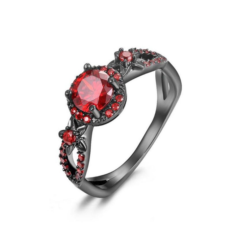 Europe Meilleure Vente Bague De Fiançailles En Or Noir Incrusté De Zircon Cubique Rouge