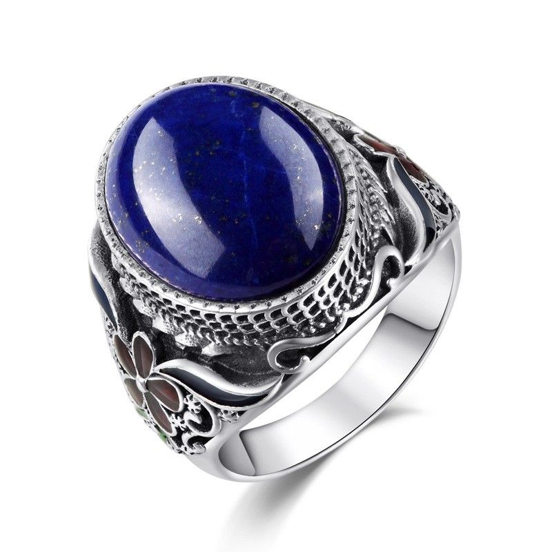 Exagération Atmosphère Bague En Lapis Lazuli Naturel Incrusté En Argent Sterling 925