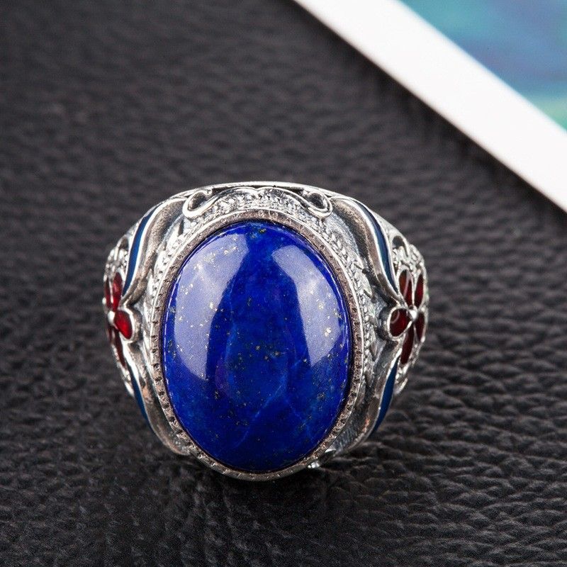 Exagération Atmosphère Bague En Lapis Lazuli Naturel Incrusté En Argent Sterling 925