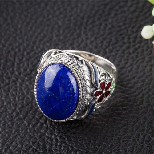 Exagération Atmosphère Bague En Lapis Lazuli Naturel Incrusté En Argent Sterling 925