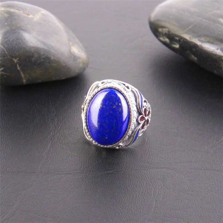 Exagération Atmosphère Bague En Lapis Lazuli Naturel Incrusté En Argent Sterling 925