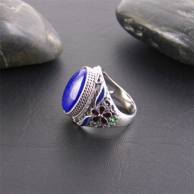 Exagération Atmosphère Bague En Lapis Lazuli Naturel Incrusté En Argent Sterling 925