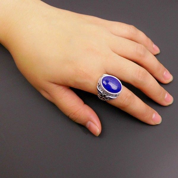 Exagération Atmosphère Bague En Lapis Lazuli Naturel Incrusté En Argent Sterling 925