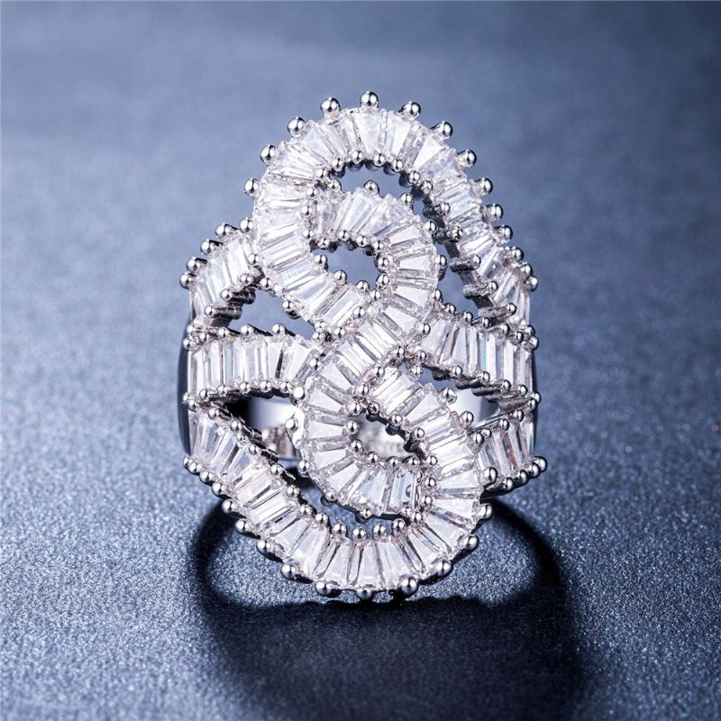 Exagération Full Zircon S Winding Lady Ring Ultra-luxe Banquet Party Bijoux