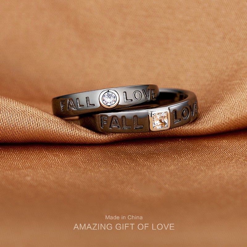 Fall In Love Design Simple Anneaux Couple Amoureux En Argent Sterling Avec Boucle Ouverte