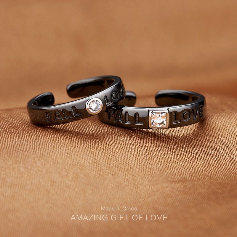 Fall In Love Design Simple Anneaux Couple Amoureux En Argent Sterling Avec Boucle Ouverte