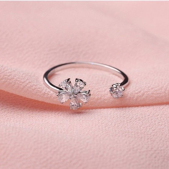 Fleurs De Personnalité Contractées S925 Bague D'ouverture En Zircon Cubique Incrusté D'argent