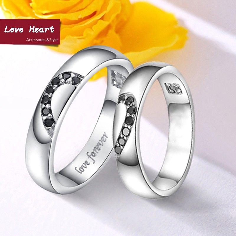 Forever Love 925 Anneaux De Coeurs Assortis En Argent Sterling Pour Couple (prix Pour Une Paire)