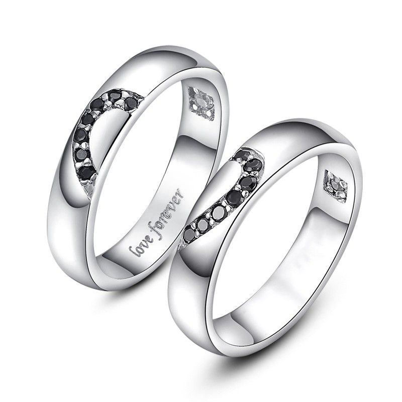 Forever Love 925 Anneaux De Coeurs Assortis En Argent Sterling Pour Couple (prix Pour Une Paire)