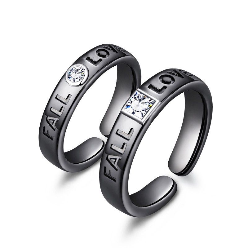 Forever Love Matching 925 Anneaux De Promesse Noirs En Argent Pour Les Couples (prix Pour Une Paire)