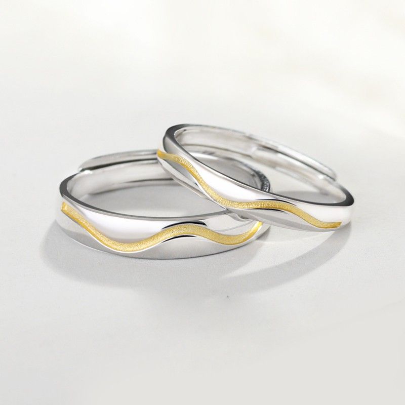 Golden Line Of Love Anneaux D'ouverture De Couple D'amoureux De La Conception Originale En Argent Sterling 925