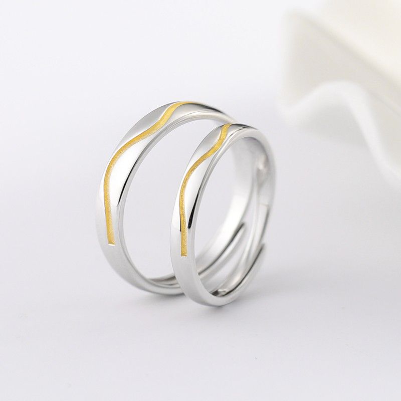 Golden Line Of Love Anneaux D'ouverture De Couple D'amoureux De La Conception Originale En Argent Sterling 925