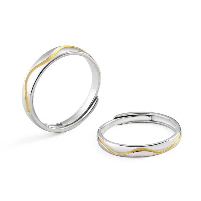 Golden Line Of Love Anneaux D'ouverture De Couple D'amoureux De La Conception Originale En Argent Sterling 925