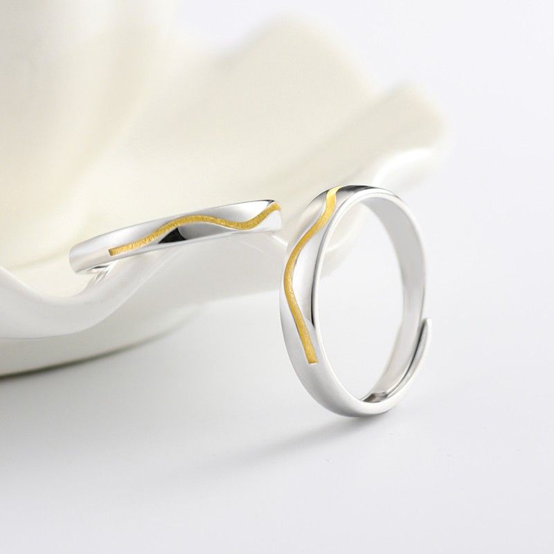 Golden Line Of Love Anneaux D'ouverture De Couple D'amoureux De La Conception Originale En Argent Sterling 925