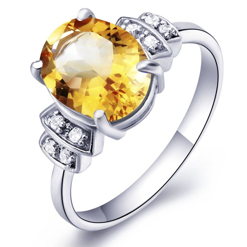 Grande Bague En Argent Sterling 925 Avec Citrine Naturelle Ovale