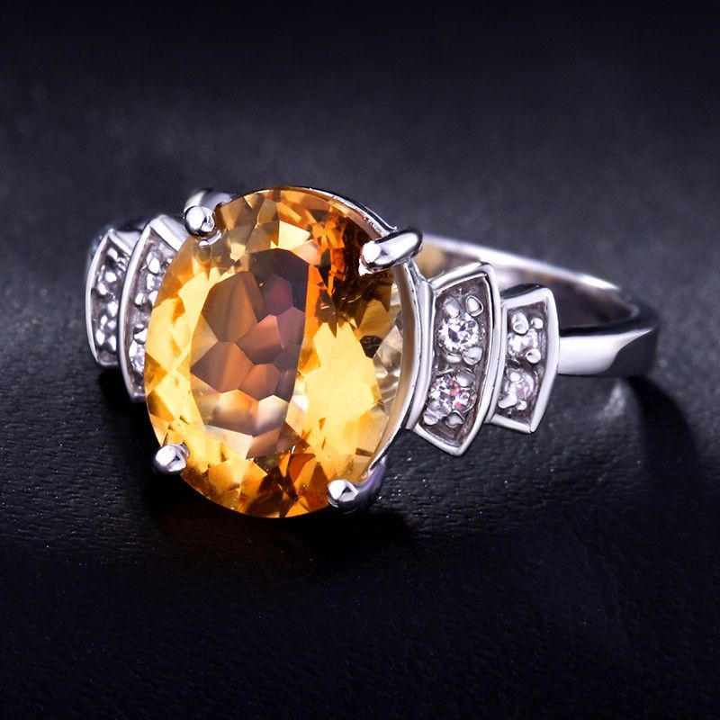 Grande Bague En Argent Sterling 925 Avec Citrine Naturelle Ovale