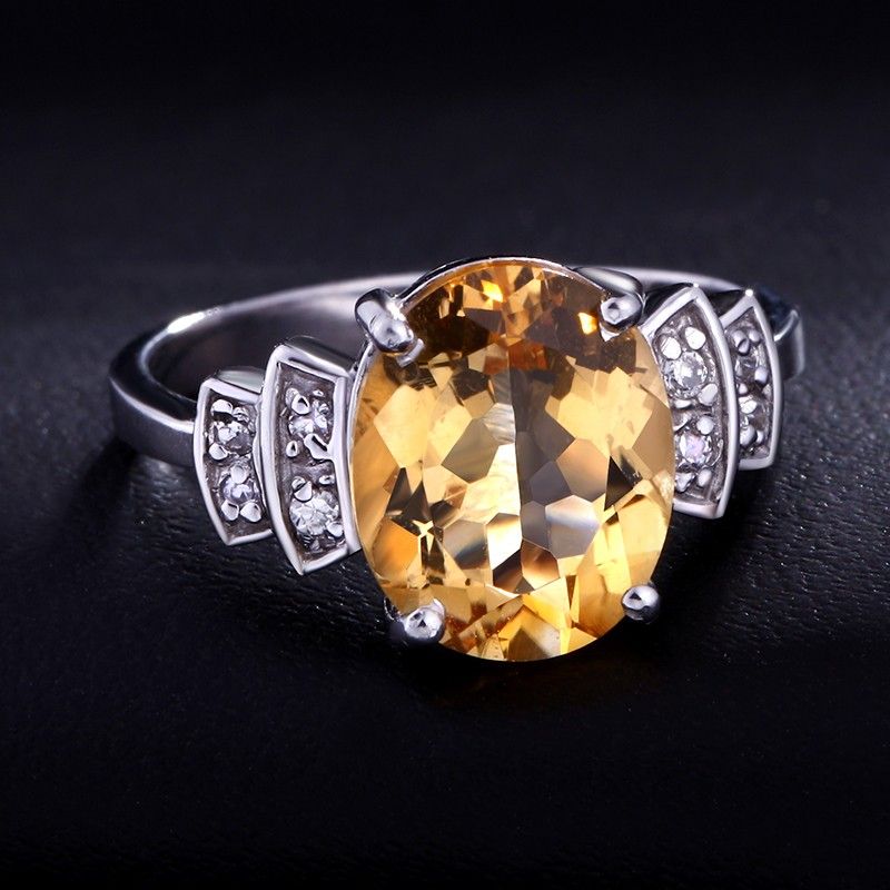 Grande Bague En Argent Sterling 925 Avec Citrine Naturelle Ovale