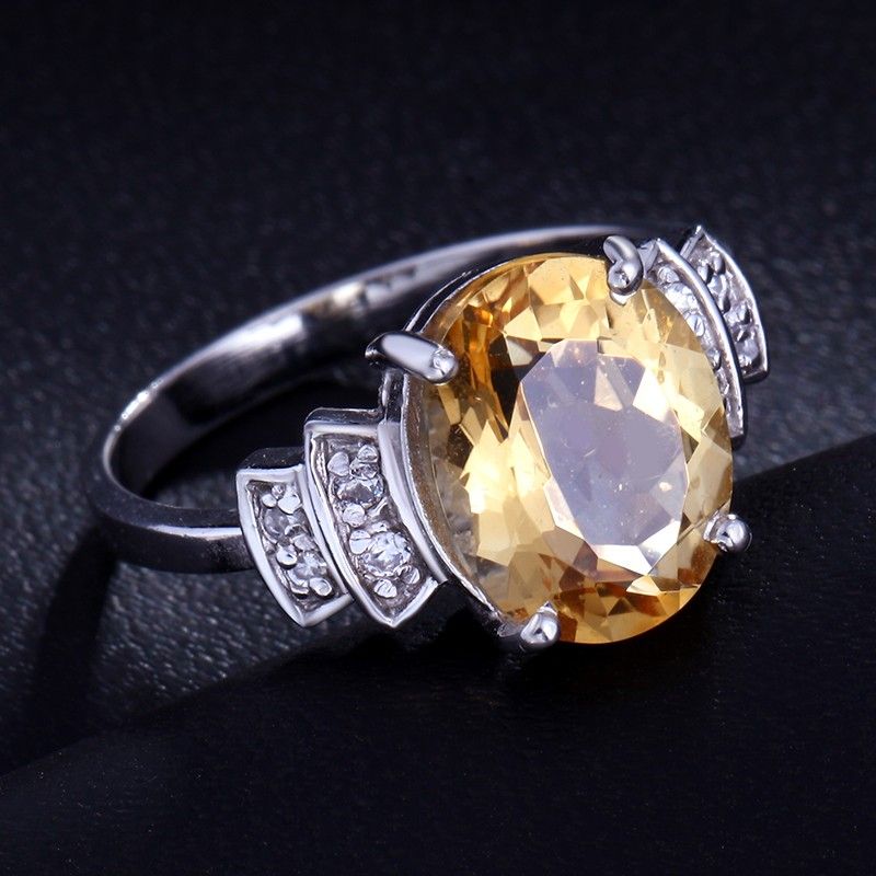 Grande Bague En Argent Sterling 925 Avec Citrine Naturelle Ovale