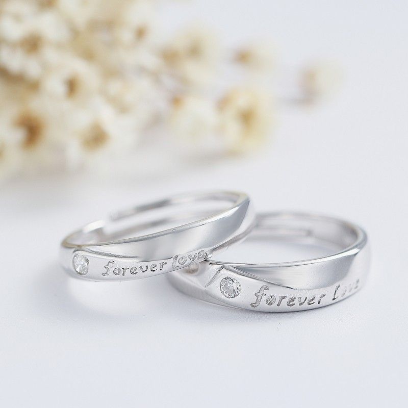 "have Mutual Affinity" 925 Argent Sterling Incrusté De Bagues De Couple CZ