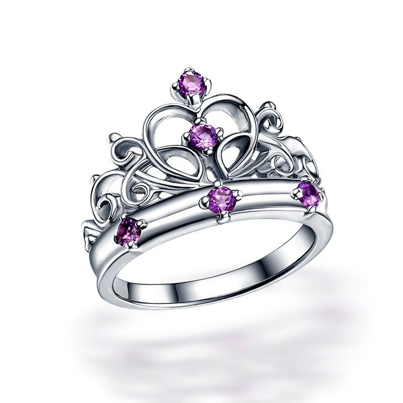 Hot Sale Retro Crown 925 Argent Incrusté D'anneau De Gemme Violet Naturel