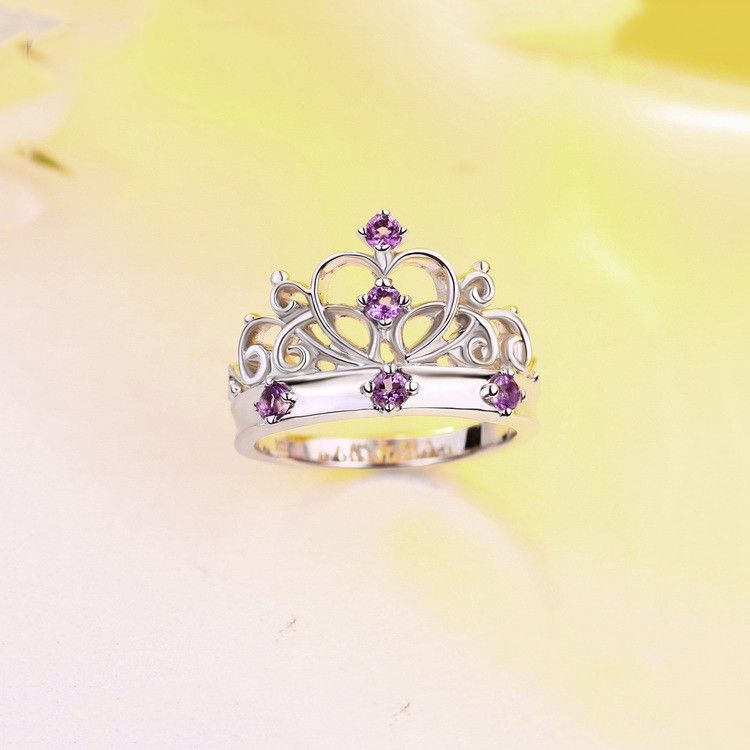 Hot Sale Retro Crown 925 Argent Incrusté D'anneau De Gemme Violet Naturel