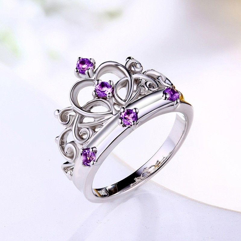 Hot Sale Retro Crown 925 Argent Incrusté D'anneau De Gemme Violet Naturel