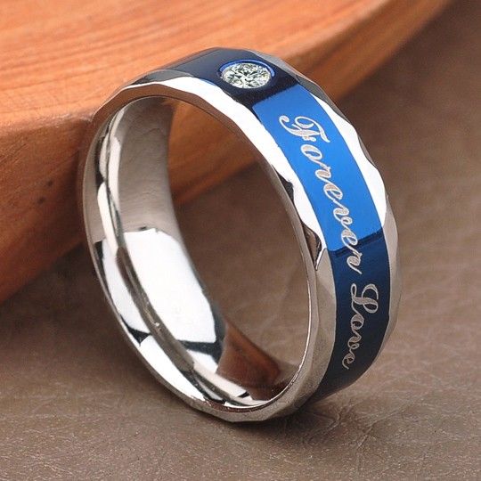 "i Will Always Be With You" Design Bague Pour Homme En Acier Titane Bleu