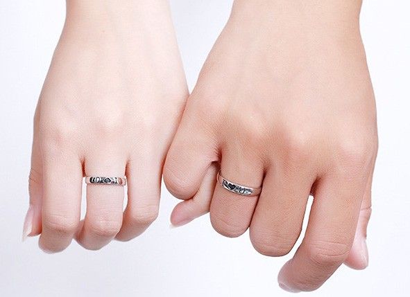 "je T'aime" Anneaux De Couple Ajustables Pour Amoureux En Argent Sterling