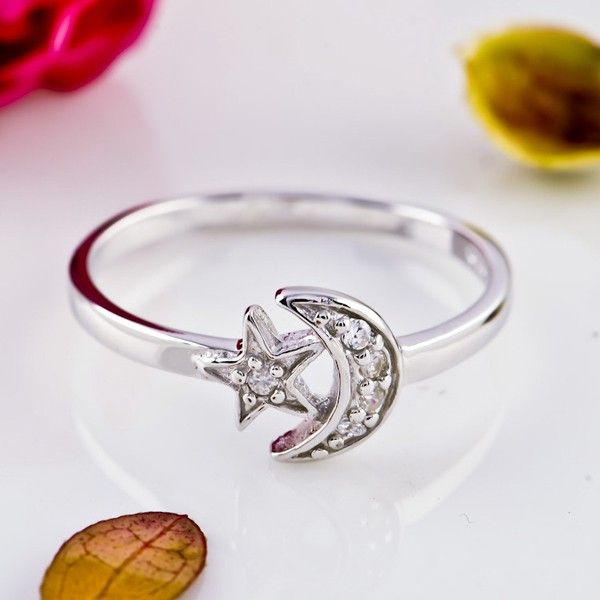 Jolie Bague En Argent Sterling 925 Avec Étoile Et Lune Pour Femme