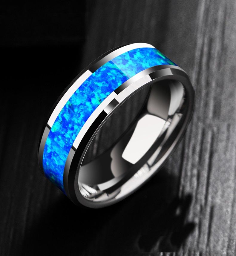 La Nouvelle Bague En Tungstène Pour Homme Opale De Luxe | Anneau De Promesse Pour Lui | Bande De Mariage Pour Hommes