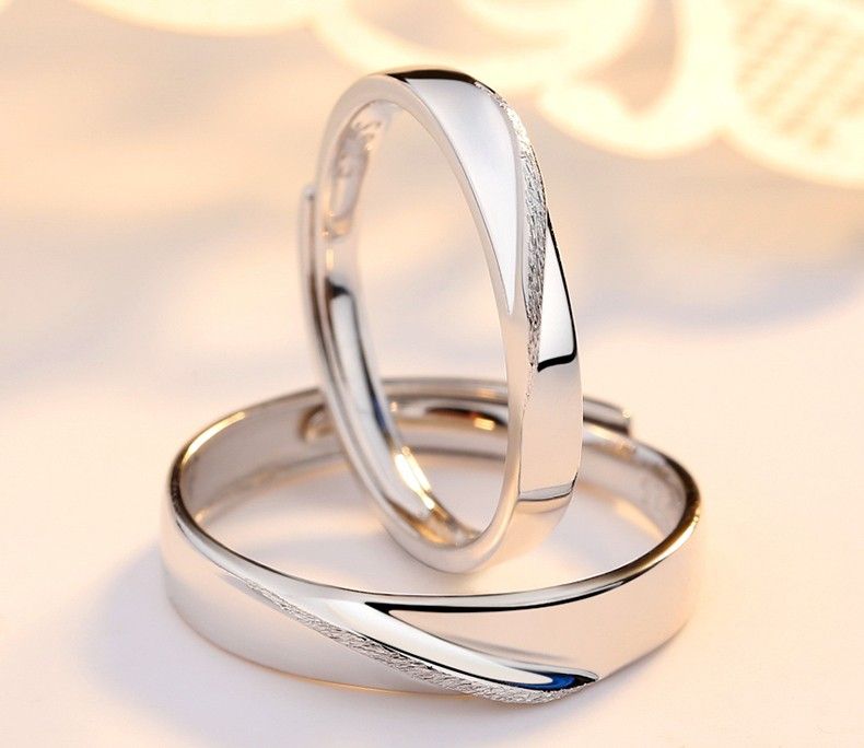 Lignes Parallèles Mobius Design Anneaux De Couple Réglables Pour Amoureux En Argent Sterling