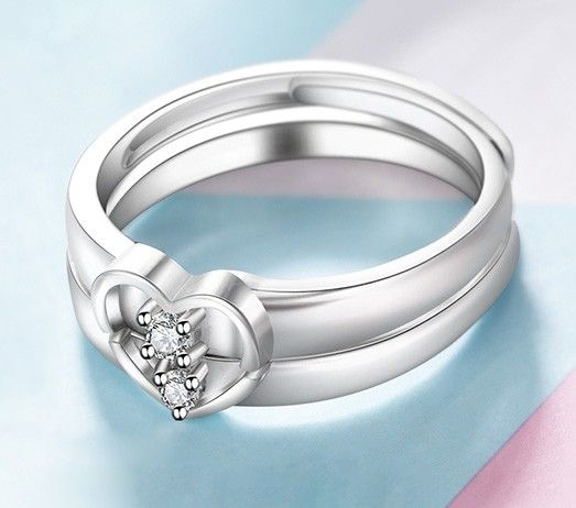 Love At The Fingertips Heart-shape S925 Amoureux En Argent Sterling Anneaux De Couple Réglables