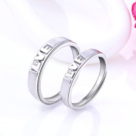 Love In Heart Bague De Couple En Or Blanc Plaqué En Argent Sterling 925