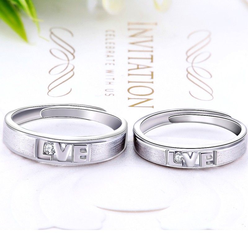 Love In Heart Bague De Couple En Or Blanc Plaqué En Argent Sterling 925