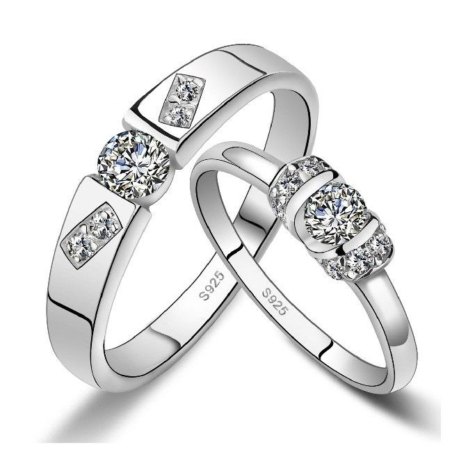 Love Life 925 Sterling Silver Incrusté De Luxe Cubic Zirconia Couple Anneaux