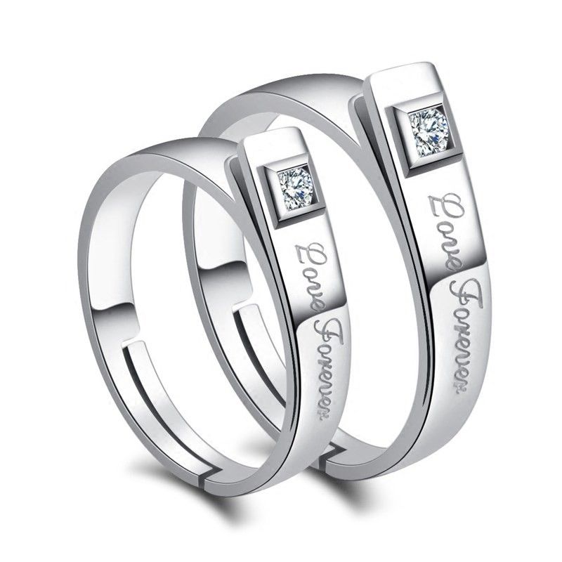 Magnifiquement Cadeau "have Mutual Affinity" 925 Anneaux De Couple En Argent Avec CZ