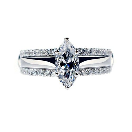 Marquise Cut Cubic Zirconia 925 Sterling Silver Platinum Plated Women's Stack Engagement / Wedding Ring