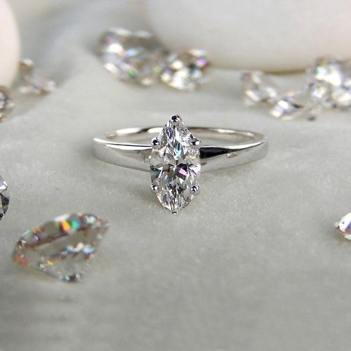 Marquise Cut Cubic Zirconia 925 Sterling Silver Platinum Plated Women's Stack Engagement / Wedding Ring