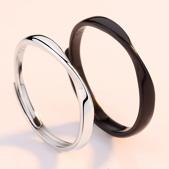 Mobius Design Ensemble Dans La Matinée Et Le Soir S925 Anneaux De Couple Réglables Amoureux En Argent Sterling