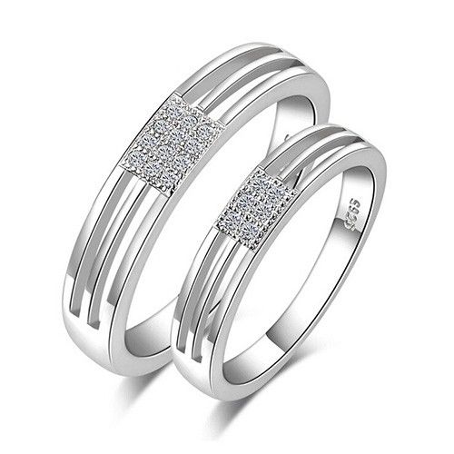 Mode S925 Argent Sterling Diamant Hommes Et Femmes Le Même Paragraphe Couple Anneaux