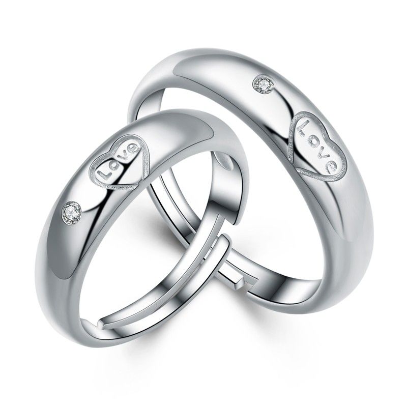 Motif En Forme De Coeur Créatif S925 Anneaux De Couple En Argent Sterling