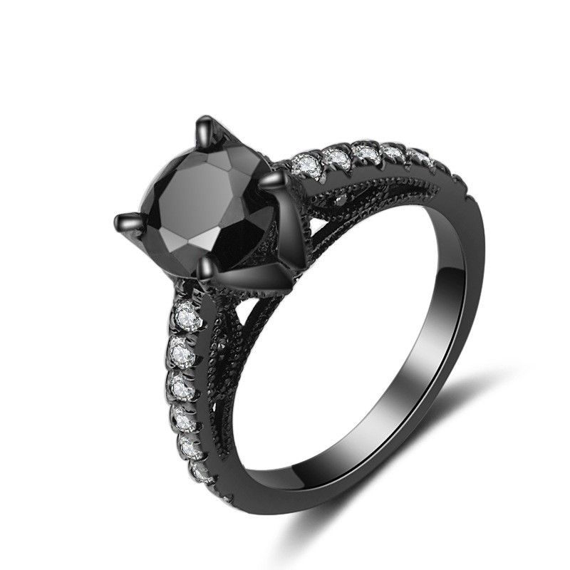 Mysterious Black Cubic Zirconia CZ Solitaire Femmes Bague Noire