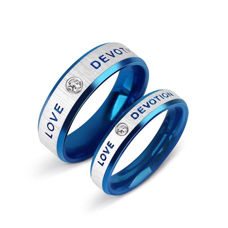 New Fashion Blue Love Titanium Steel Cubic Zirconia Couple Anneaux (prix Pour Une Paire)