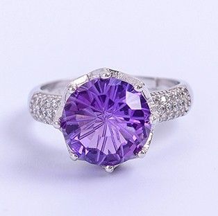 Noble Round Amethyst S925 Bague En Argent Sterling Pour Femme