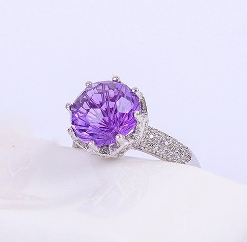 Noble Round Amethyst S925 Bague En Argent Sterling Pour Femme